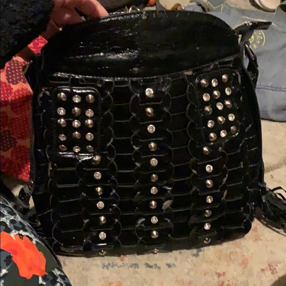 Black leather jeweled bag
